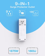 Surge Protector Outlet Extender with Rotating Plug, 9 AC Multi Plug Wall Outlet Expander, 1800J Wall Charger, 3-Sided Power Strip Electrical Plug Adapter Outlet Splitter for Home Office College Dorm