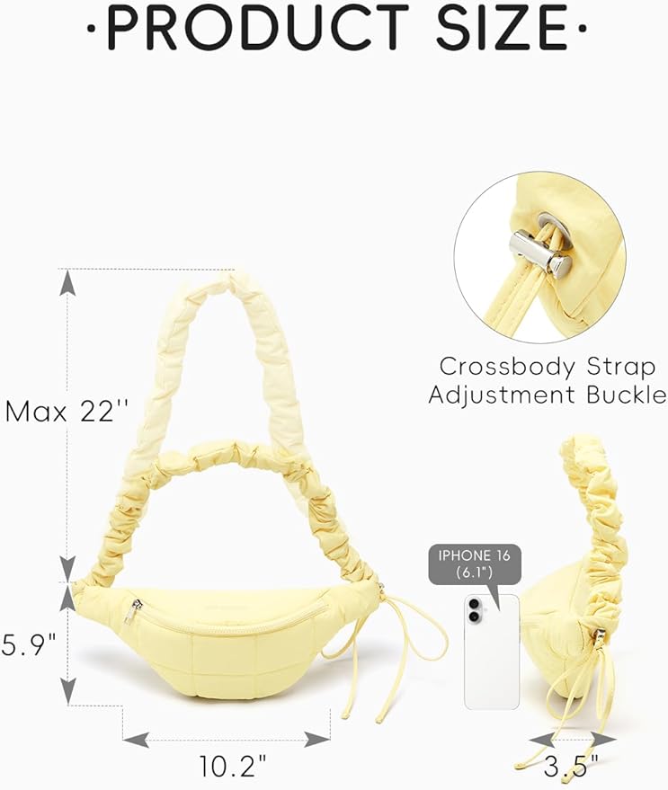 WESTBRONCO Puffer Fanny Packs for Women Small Crossbody Sling Bag, Nylon Quilted Belt Bag for Travel Hiking Running Waist Bag with Adjustable Strap