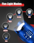 Victoper LED Flashlight 2 Pack Blue, Bright High Lumens Tactical Flashlights High Lumens with 5 Modes, Waterproof Zoomable Flash Light for Outdoor, Gifts for Father's Day Camping Essentials Gear