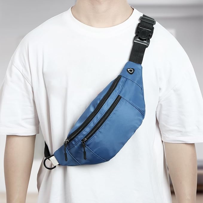 5PCS Crossbody Fanny Pack Bulk,Large Capacity Waist Bag with 4-Zipper Pockets Adjustable Strap Fanny Packs Waterproof Oxford Cloth Travel Belt Bag for Outdoor Shopping Travel Men Women,Blue