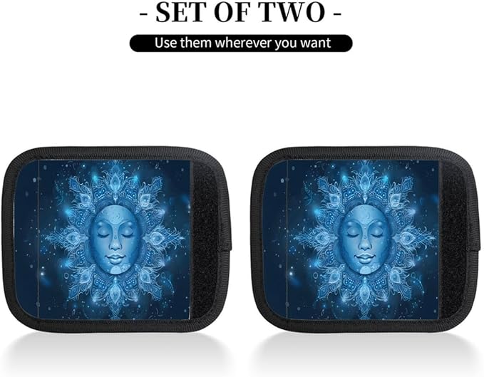 Abstract Blue Mandala Human Face 2 Pack Luggage Handle Wrap Set of Neoprene Luggage Tags for Suitcases Bag Strap Wrap Cover Travel Airplane Accessories Covers Markers Sleeve Grips Identifiers Cruise