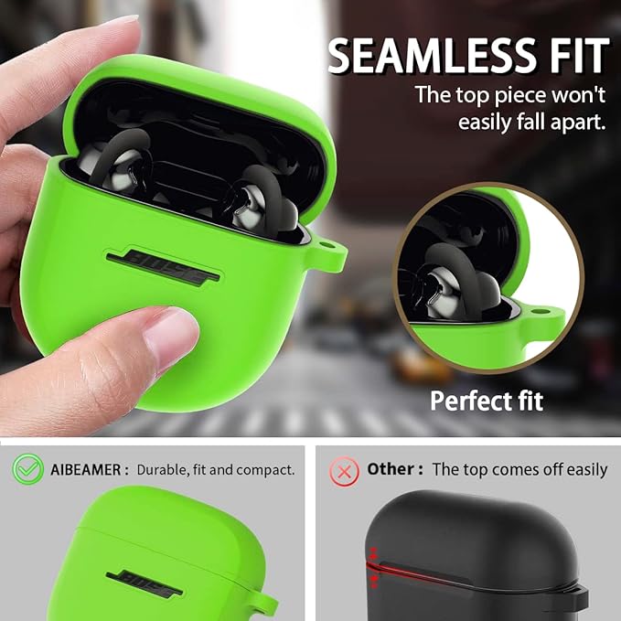 Silicone Case for Bose QuietComfort Earbuds II (2022) & QuietComfort Ultra (2023), Shockproof Protective Cover with Keychain for Men Women (Green)