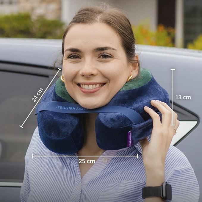 Cabeau Softest Neck Pillow for Travel – Evolution Earth Deluxe – 360° Head, Neck and Chin Support for Sleeping – Sustainable Memory Foam - Removable, Washable Cover with Compact Carrying Case (Terra)