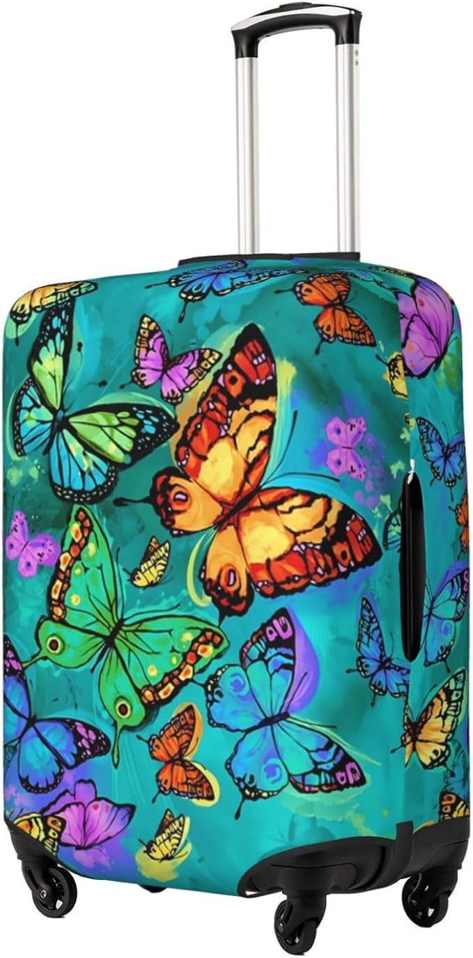 Travel Luggage Cover Suitcase Protector, Rainbow Butterfly Washable Elastic Suitcase Baggage Cover Anti-scratch Double-sided with Zipper Closure for Wheeled Suitcase Fits 18-21 Inch Luggage