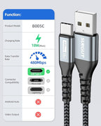SUNGUY USB to USB C Cable 6FT, 3Pack USB A to USB C Cable 3A Type C Charger Fast Charging Nylon Braided for iPhone 16 15 Pro/Pro Max/Plus, Samsung Galaxy S23/S22/S21, USB C Devices
