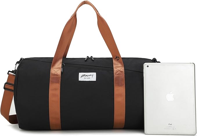 Gym Bags for Men with Side Pocket, 38L Sports Gym Duffle Bag with Wet Pocket&Shoe Compartment, Large Waterproof Sport Duffel Bags for Travel, Sports, Fitness&Workout(Black/Brown)
