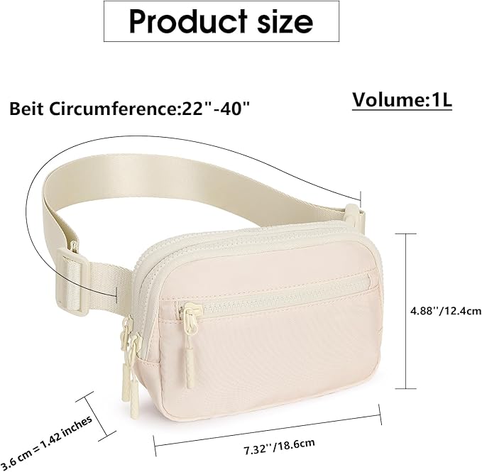 WESTBRONCO Fanny Packs for Women Men, Belt Bag with 4 Zipper Pockets, Fashion Waist Packs, Lightweight Crossbody Bags with Adjustable Strap for Workout/Running/Hiking (Beige)