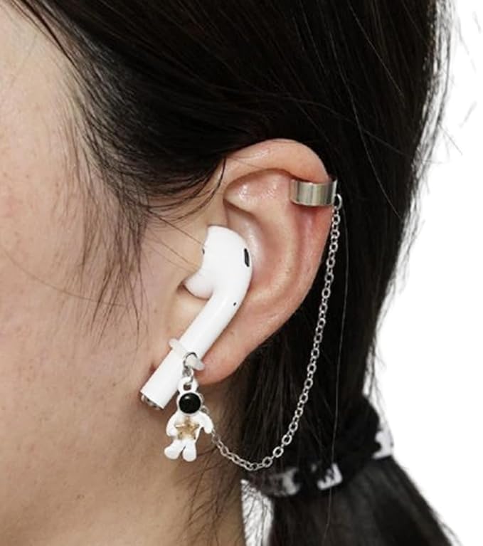 ZOSTLAND 1 Pair Creative Earphone Anti Lost Earring Clip Earclip Strap Wireless Earhook Earbud Ear Bud Holder Connector Compatible with Airpods 1/2/Pro/3 Beats Fit Pro Sony Gift (Astronaut)
