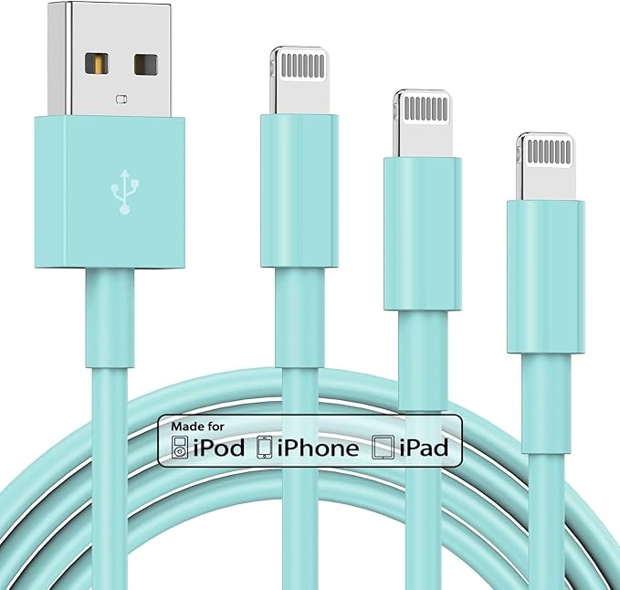 3 Pack Apple MFi Certified Charger Cable 6Ft, Lightning to USB Cable Cord 6 Foot, 2.4A Fast Charging,Apple Phone 6 Feet Long Chargers for iPhone 14/13/12/11/X/XS/XR/SE/8/7 Plus Pro Max Mini Light Blue