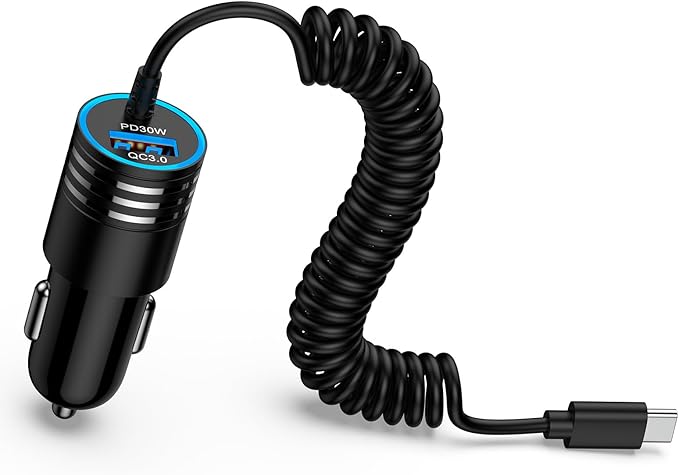 48W Super Fast Car Charger USB C for Samsung Galaxy S26 Ultra S25 S24 FE A16 5G A15 A14 A56 S23 S22 S21, iPhone 17 16 15 Pro Max Plus, Android Phone Type C Car Charger Adapter with USB C Coiled Cable