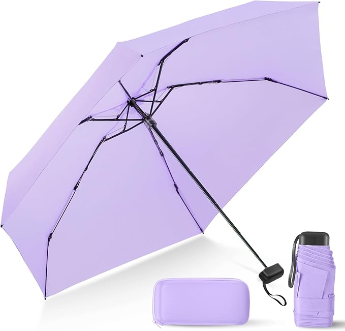 Compact Travel Umbrella with Case - Mini Umbrella for Purse, Small Lightweight &Tiny Design Perfect for Parasol Outdoor Sun&Rain Umbrellas