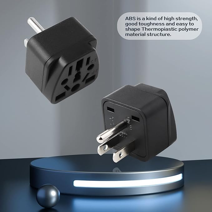 2 Pack US Travel Plug Adapter, EU,UK,AU,in,CN,JP,Asia,Italy,Brazil to USA (Type B), 3 Prong Grounded USA Wall Plug Wall Outlet Power Charger Converter (Black)