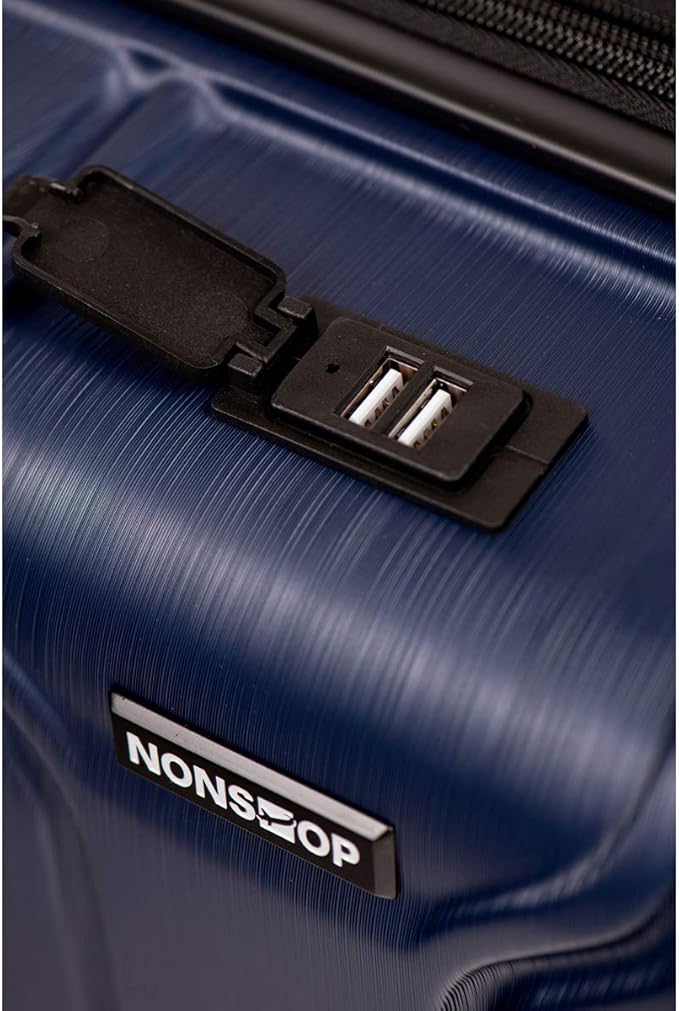 NONSTOP NEW YORK Luggage Expandable Spinner Wheels hard side shell Travel Suitcase Lightweight, TSA Lock, Double USB Port (Navy, 3-Piece Set (20/24/28))
