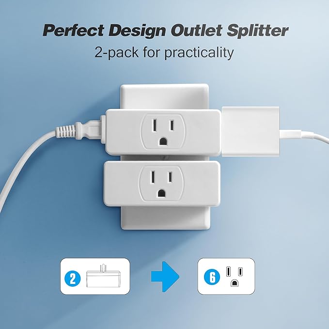 Multi Plug Wall Outlet 2pack, Multiple Outlet Splitter, 3-Plug Wall Adapter, MultiPlug Outlet Extender, Multiple Plugs in One Outlet, Cruise Essentials, Electrical Wall Outlet Splitter