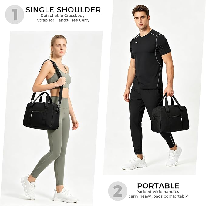 Uarition 14 inch Small Gym Bag for Men & Women, Mini Duffle Bag for Travel Sports, Lightweight Carry On Duffel Bag, Black