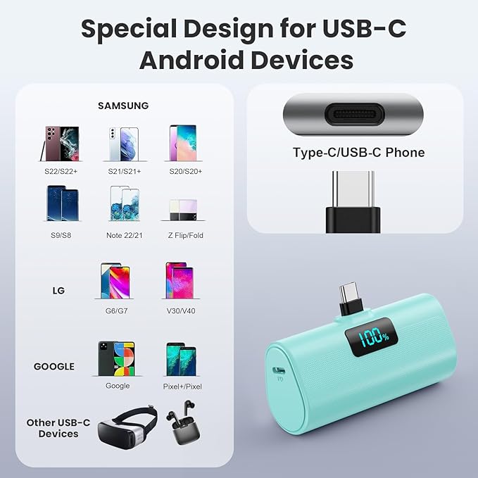 Mini Portable Charger USB C Power Bank,Upgraded 5500mAh PD Fast Charging Battery Pack Built-in USB-C Connector Travel Essential for iPhone17/17Pro/17Pro Max/Air/16 Plus/16Pro Max/15 Series (Green)