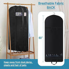 KIMBORA 60" Dress Garment Bags for Hanging Clothes Travel, Gusseted Garment Bags for Closet Storage with Handles for Long Gowns, Coats