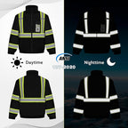 Hi Vis Rain Jackets, Reflective Safety Jacket with Pockets for Men& Women, Construction Coats for Cold Weather, Waterproof Rain Gear, Class 3, Black with Bottom, 4XL