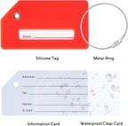 8 Pack Silicone Luggage Tag for Suitcases with Stainless Loop, TSA Approved, Privacy Protection Travel Essentials Bag Tags by Gostwo, Red