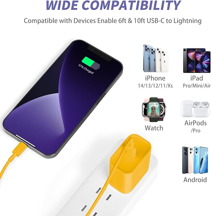 iPhone Charger Fast Charging,[MFi Certified] 2Pack 20W Type C Fast Charger Block with [10FT&6FT] USB C to Lightning Cable Compatible for iPhone 14/13/12/11 Pro Max/Xs Max/XR/X,iPad