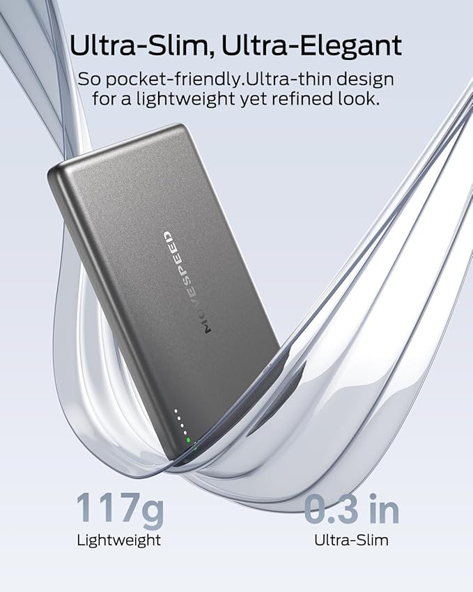 MOVE SPEED 0.3'' Ultra Slim MagSafe Portable Charger, 5,000mAh Battery Pack, Magnetic Power Bank with USB C Cable,Alloy Wireless Charger for iPhone 17 Pro Max/17 Air/16/15/14/13/12, Starry Gray