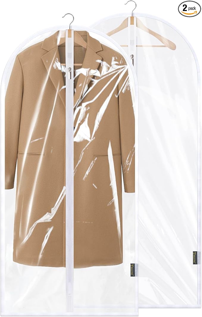 BALEINE 48'' Clear Garment Bags, 2 Packs PEVA Dress Bag for Closet Clothes Dresses Suit Coats Storage (Clear, 2PK)