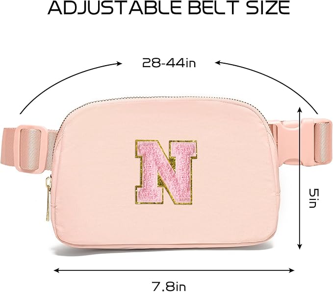 Gitus 6 7 8 9 10 Year Old Girl Gifts Belt Bag Fanny Pack Crossbody Bags with Initial Letter Patch Things for Teen Girls Easter Gifts for Girls Travel Essentials（Coral Pink-N）