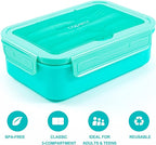 Caperci Classic Bento Box Adult Lunch Box for Older Kids - Leakpoof 47 oz 3-Compartment Lunch Containers for Adults and Teens, Built-in Utensil Set, Ideal for On-the-Go Balanced Eating, Aqua