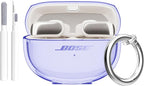 Aircawin for Bose Ultra Open Earbuds Case Clear 2024,Full Protective Shockproof Soft Transparent TPU Cover for Bose Open Ear Wireless Earbud Headphone Accessories with Carabiner& Cleaning Pen-Purple