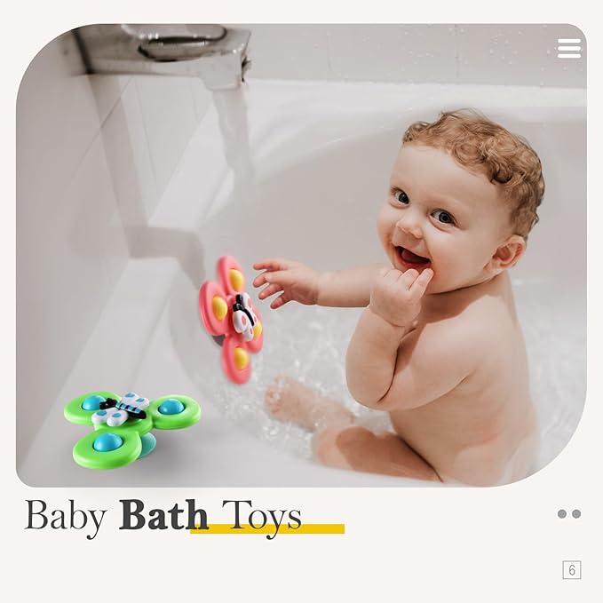ALASOU 3PCS Suction Cup Spinner Toys for 1 Year Old Boy Girl|Spinning Top 12 18 Months|1 2 Year Old Boy Birthday Gift|Baby Bath Toy for Kids Ages 1-3|Sensory Airplane Travel Toy for Infant Toddlers