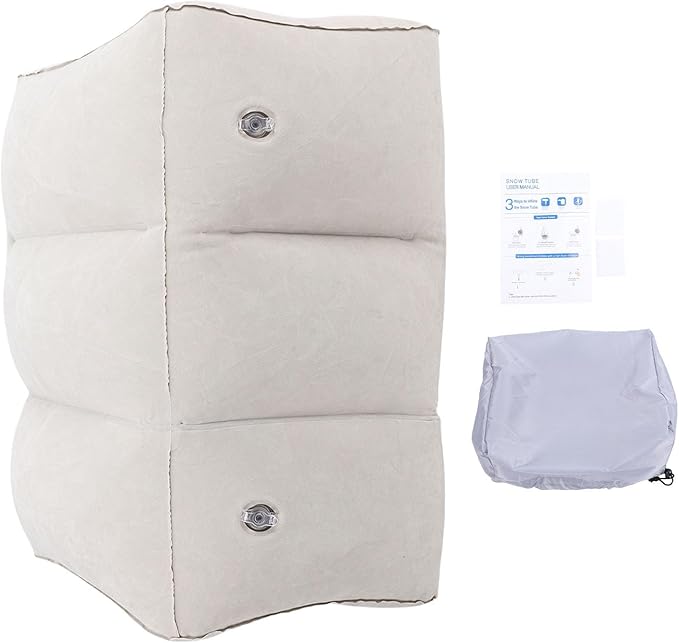 Inflatable Foot Rest Pillow Travel Leg Rest Pillow Adjustable Height Airplane Footrest 3 Layer Design, Inflatable Leg Portable for Airplane Train Car Office Home Use (Gray)