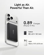 Baseus Picogo Power Bank, Smallest 5,000mAh Magnetic Wireless Charger with USB-C Braided Cable, Fast Charging Portable Battery Pack, NTC Safety Alloy Travel Essential for iPhone 7 Pro Max/17 Air/17e