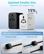 Universal Travel Adapter, International Travel Plug Adapter with 3 USB-C ＆ 2 USB-A Ports 70W, All in One Portable Socket, for USA, UK, EU, AU ＆ 224+ Countries (White)
