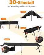 Sportneer Camping Cot: 78.3"x28.7"x14.6" Comfort Cot Bed for Camping Traveling Guest Bed, Sleeping Cots for Adults with Side Pockets & Storage Bag - Ease of Assembly, Support 330 Lbs