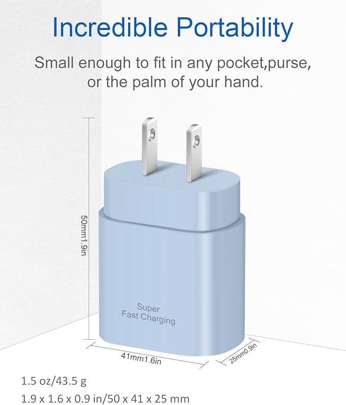 Type C Charger Fast Charging for iPhone 16 15,USB C Samsung Chargers Block 25W Super Fast Wall Chargers for Samsung Galaxy S25/S24 S23 S22 S21/iPhone 16/16 Pro Max/15/15 Pro Max,Android Charger(Blue)