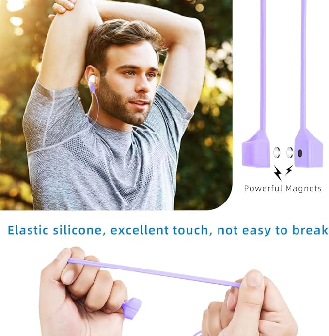 Magnetic Anti-Lost Straps for AirPods,4 Pack Ultra Strong Magnetic AirPods Strap Anti-Lost Neck Rope Cord,Soft Silicone Sports Lanyard Compatible with AirPods 1&2/ Pro /2nd/3rd(Pink+Purple+Blue+White)