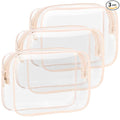 F-color TSA Approved Toiletry Bag 3 Pack Medium - Clear Makeup Bag Travel Quart Size for Women Men, Clear Cosmetic Bag Airport Airline Compliant Carry on Bag, Pink