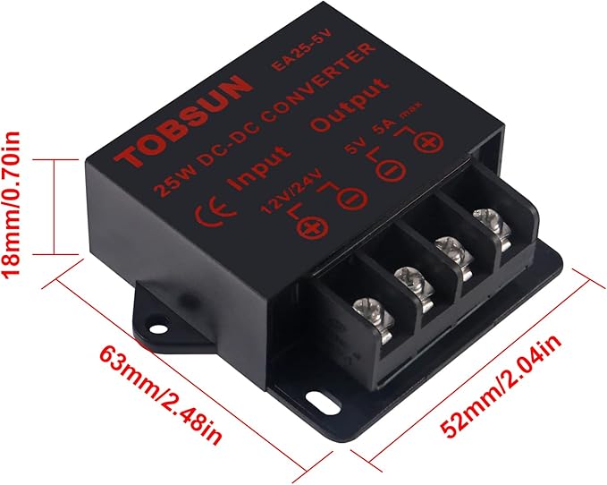 2-Pack Power Converter Regulator DC 12V 24V to 5V 5A 25W Regulated Power Supply Step Down Module Transformer
