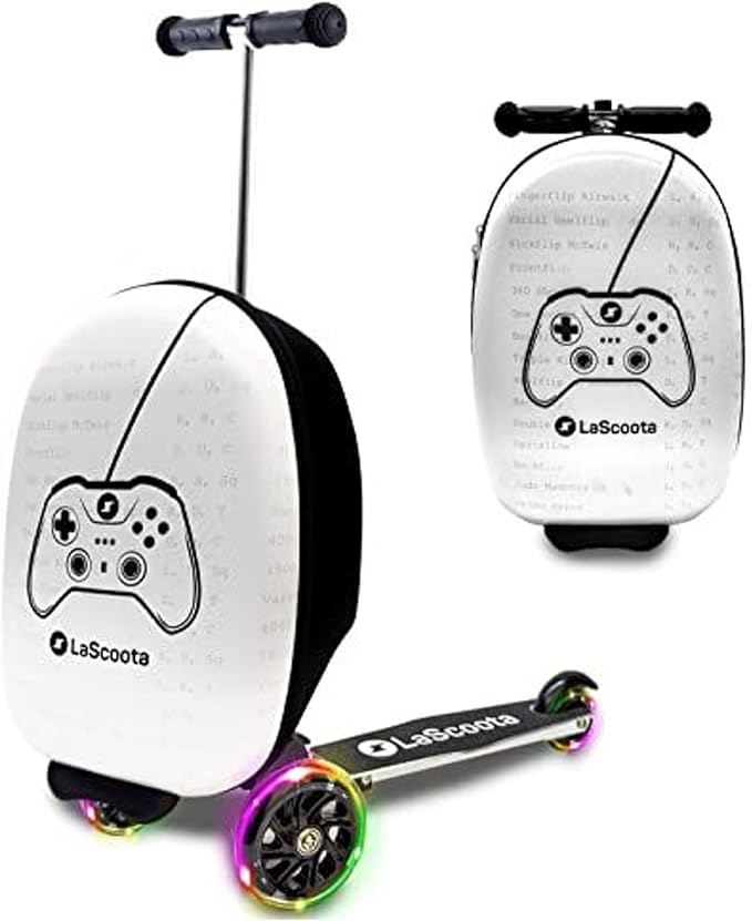 Lascoota Foldable Ride-On Suitcase - Lightweight Luggage with Easy-Glide Wheels - LED Lights for Kid Suitcase - Foldable Luggage Converts to Ride-On - Video Game, Unisex Child, 12.75 x 20.6 x 10.6 in
