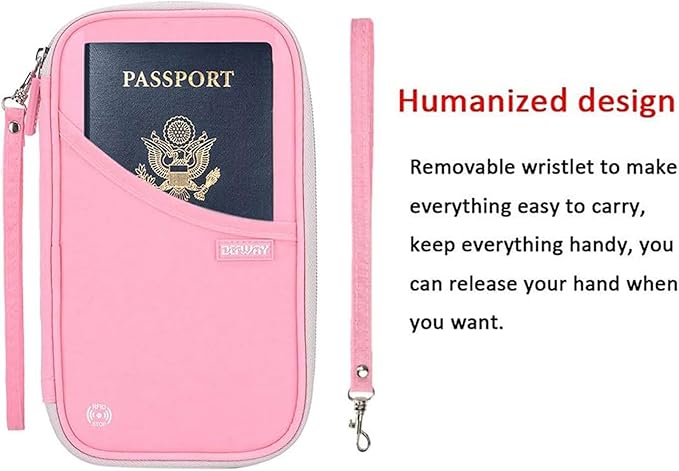 defway Passport Holder Travel Wallet - Family Passport Holder of 4, RFID Blocking Passport Wallet for Men Women, Travel Essentials for Flying (Pink)