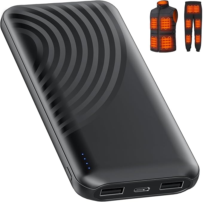 Heated Vest Battery Pack,10000mAh 5V 2A Power Bank Specially Designed for Heated Jacket, Heated Clothes,Heated Coat,Heated Pants.