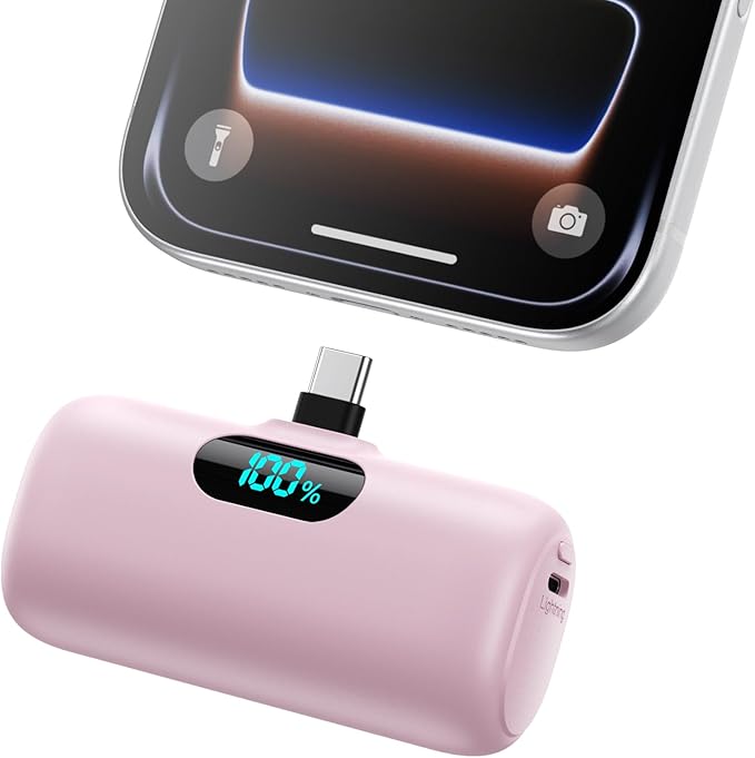 Feob Mini Portable Charger 5000mAh Power Bank,15W PD USB C Cell Phone Portable Power,LCD Display Battery Pack Compatible with iPhone 17/Air/17 Pro/17Pro Max/16/15 Android/Samsung/Moto(Type-C Only)