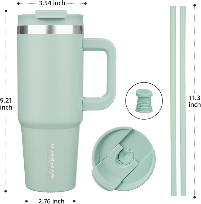 BJPKPK Insulated Tumblers With Handle And Straw 30 oz Stainless Steel Tumbler Cups With Lid,Pistachio Green