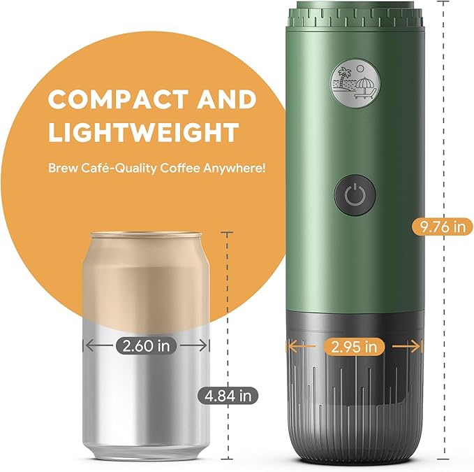 Portable Electric Espresso Machine, Travel Coffee Maker for Camping, Car Coffee Maker Self-Heating with USB-C, 20 Bar Coffee Maker With Ground Coffee & NS Capsule for RV, Hiking, Office(Green)
