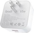 BUDI Flat USB C Wall Charger, 65W 2-Port Slim USB Wall Charger, Fast Charging Block with 45W Type-C Power Delivery and 20W Type-A for Computer/iPhone 17/16/15/14/13/12/11/Pro Max/XS/XR/8/7,Tablets