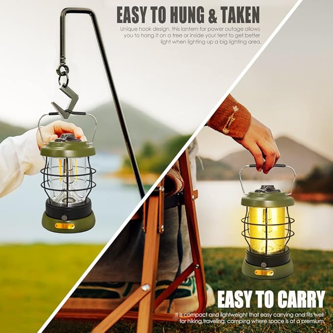 Rechargeable Camping Lantern 1500 High Lumens Hurricane Camp Light 2 Modes Portable Electric Tent Lamp Hands-Free Flashlight Lantern,5000 mAh Battery LED Lanterns for Power Outages