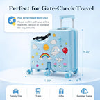 Ride on Suitcase for Kids, Hard Shell Kids Luggage with Belt, Foldable Pedal & Front Grab Handles, Hidden Cup Holder, TSA Lock, 6 Spinner Wheels, Kids Carry on Suitcase for Travel, Blue
