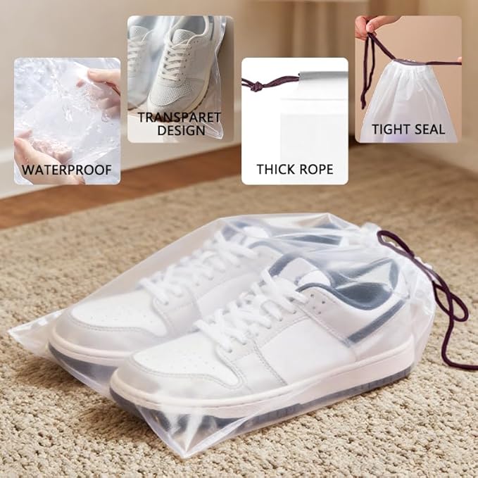 Shoe Bags for Travel, Waterproof Large Clear Shoe Bags for Packing, Portable Drawstring Storage Bag Travel Essentials 10 Packs