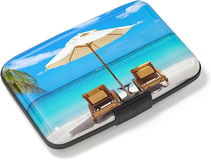 Credit Card Holder, Mini Aluminum Card Wallet RFID Blocking Slim Metal Hard Card Case for Women Men, Sea