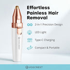 Rechargeable Eyebrow and Facial Hair Remover for Women - 2 in 1 Razor with Built-in LED Light for Painless Hair Removal